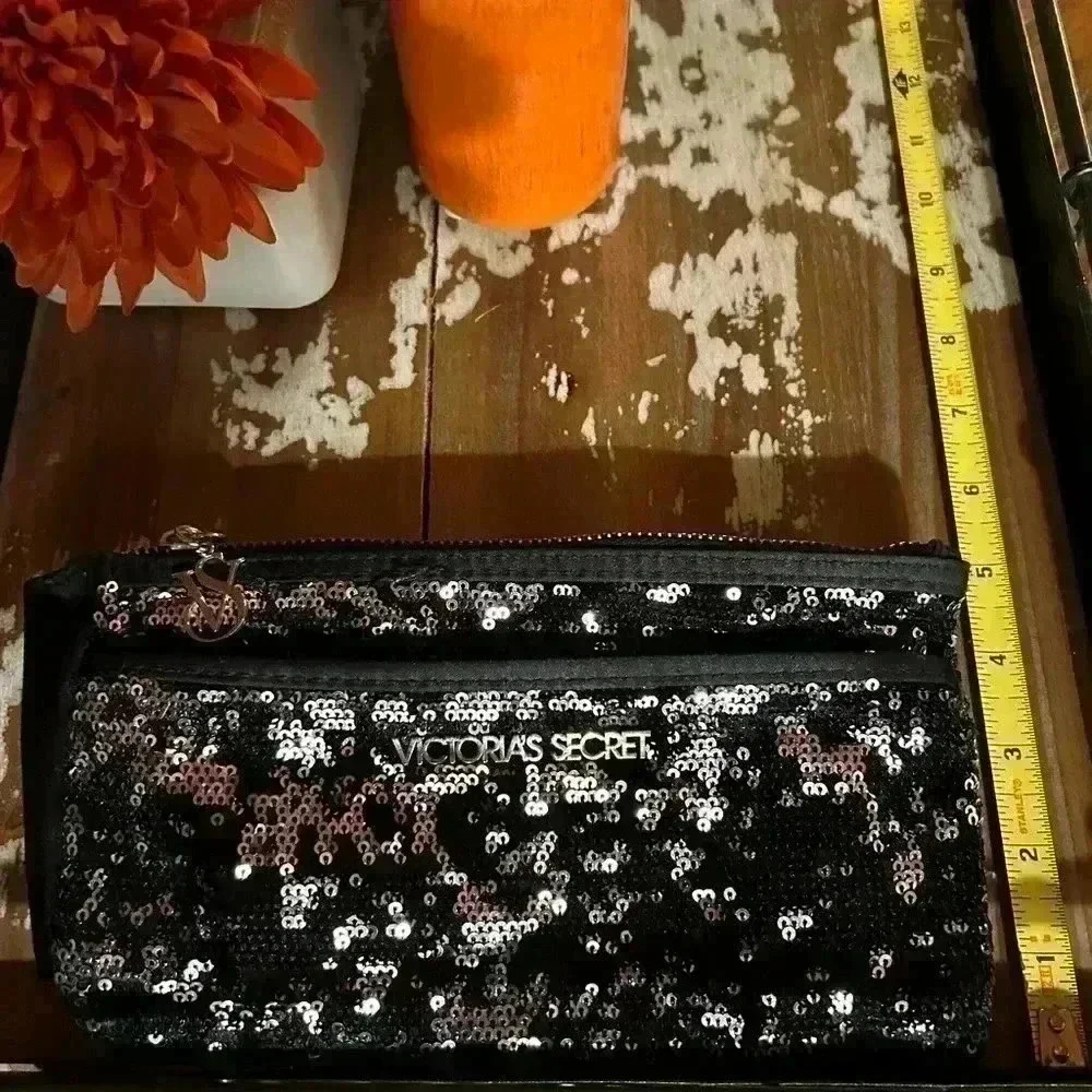 Victoria’s Secret black and silver sequined clutch, make up bag